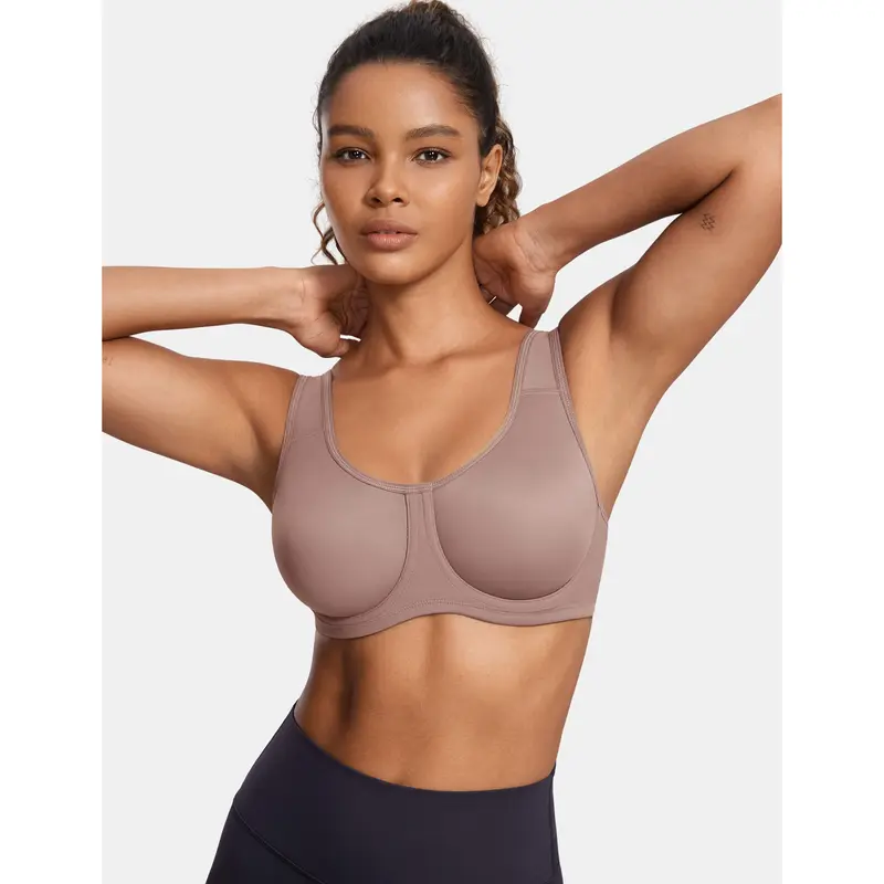 SYROKAN Outside Underwire Unlined Seamless Sports Bra for Women Moisture Wicking Adjustable Straps for Large Busts