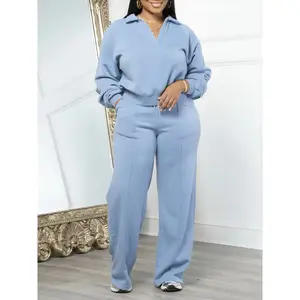 Mina Women's Solid Long Sleeve Sweatshirt & Drawstring Waist Pants Set, Casual Fashion Cozy Two-piece Outfits for Daily Outdoor Wear, Women Clothes for All Seasons