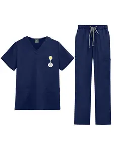 Nurse Uniform Spa Outfit Womens Breathable Soft Short Sleeve Vneck Top Straight Pants Set Beauty Salon Nail Technician Workwear Comfortable Scrubs