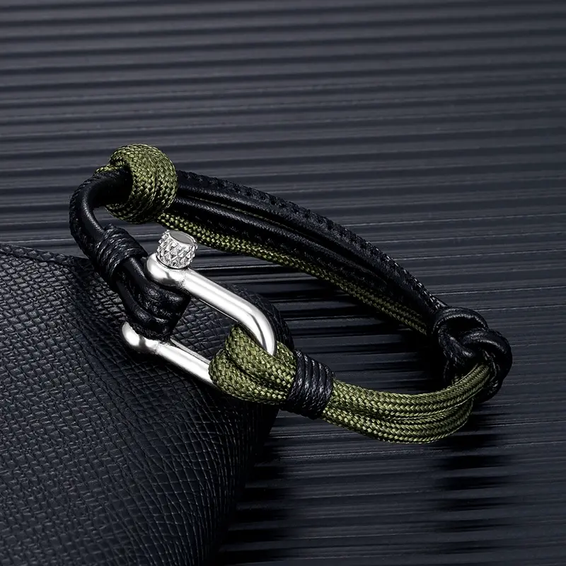 High Quality Shackle Bracelets Men Women Charm Leather Nautical Survival Paracord Bracelet Campaing Sport Hooks Jewelry