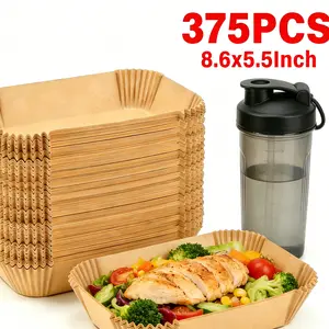 Non stick air fryer baking sheets, rectangle dual basket disposable liners, bulk pack fryer accessory papers, natural safe parchment for frozen food chicken wings fries cooking Kitchen