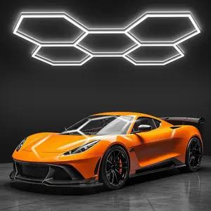 Hexagon Garage Lights, LED Honeycomb Lights Ceiling, 192W, 23040LM, 6500K Super Bright, 5 Grid Systems  Detailing Light for Garage Warehouse Workshop Basement Gym