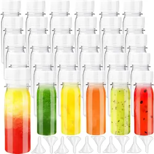30 Pcs 2oz Plastic Bottles with Lids,Round Ginger Shots Containers with 10 Funnels,Small Leak-Proof Juice Bottles for Milk,Drinking,Potion,Ginger Shots,Whiskey