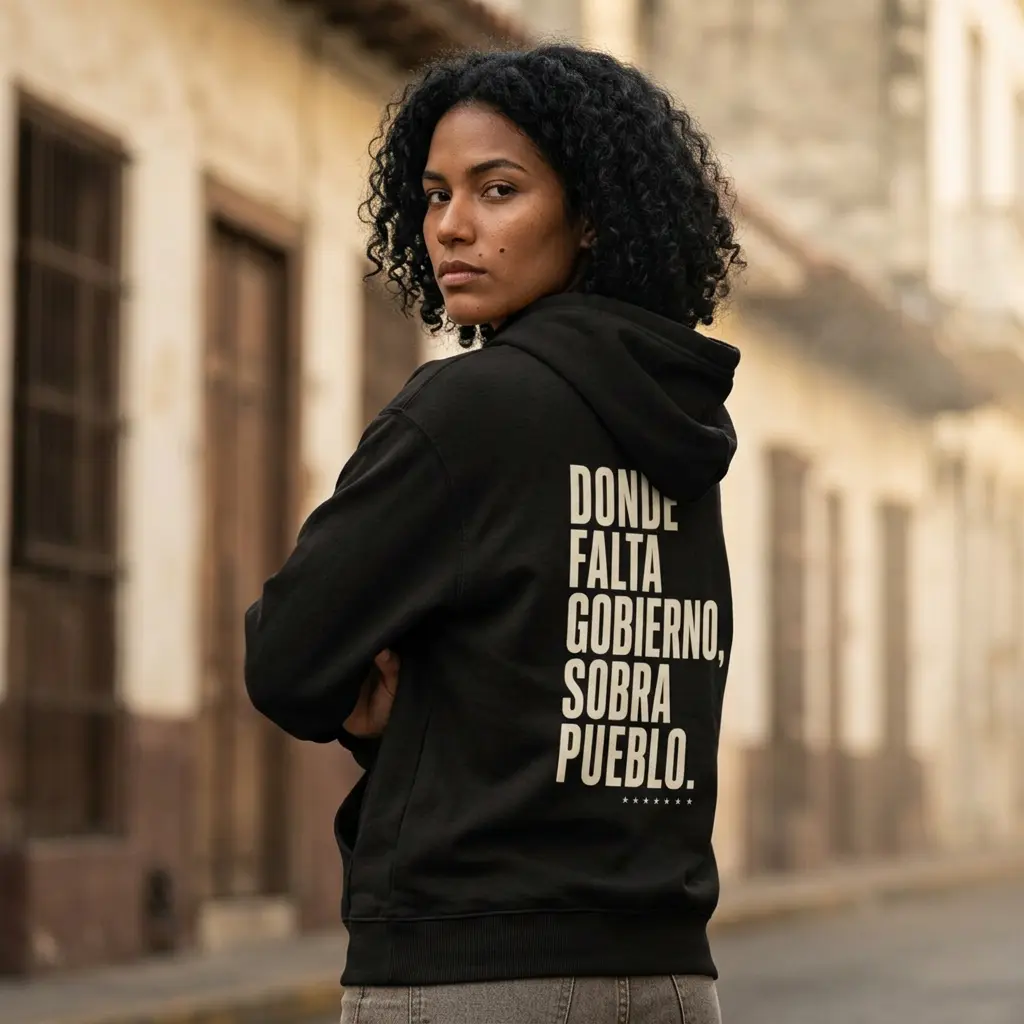 Hoodie "Donde Falta Gobierno, Sobra Pueblo" – Edición Solidaria