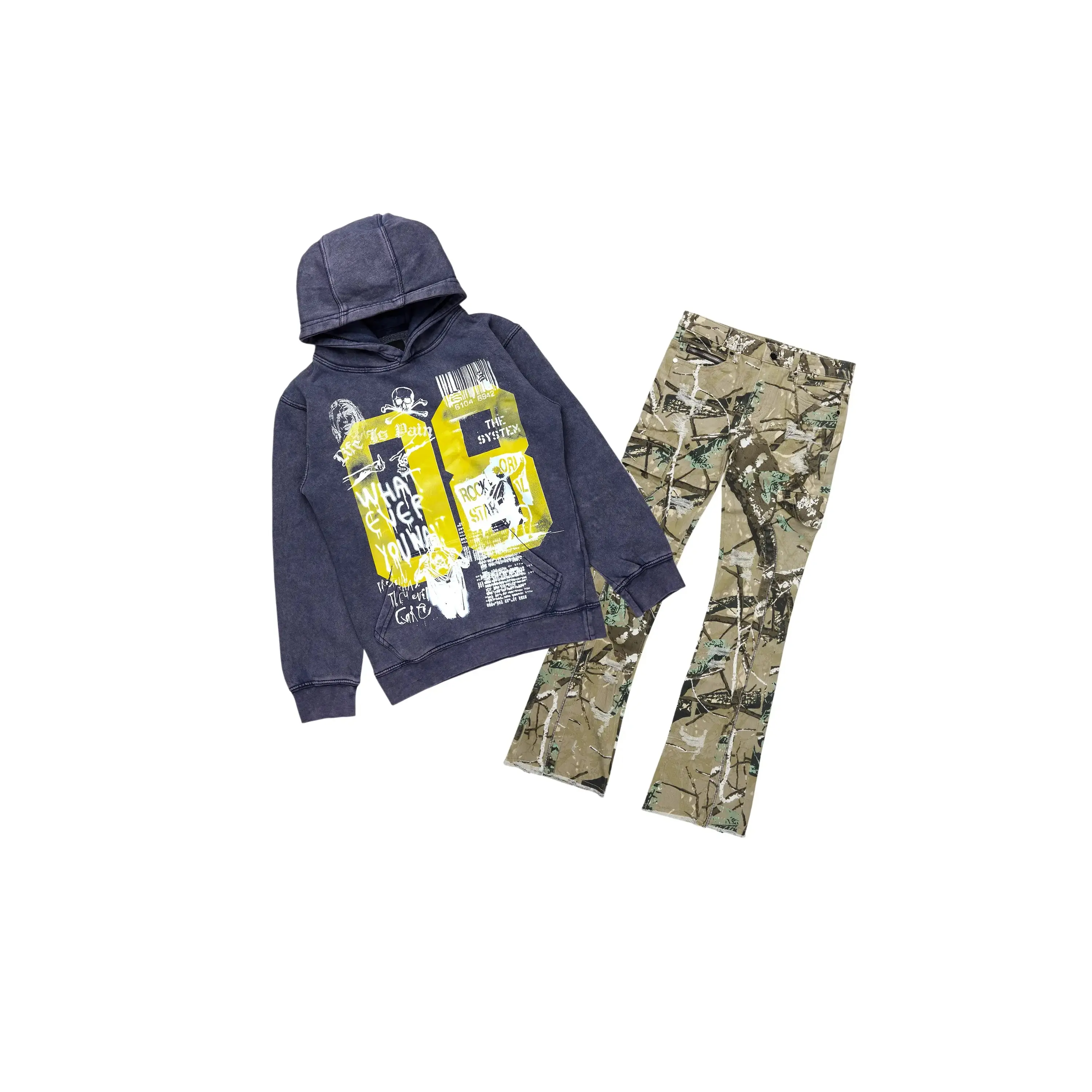 Boys Beau Vintage Navy Hoodie & Hutch Tree Camo Stacked Jean Set