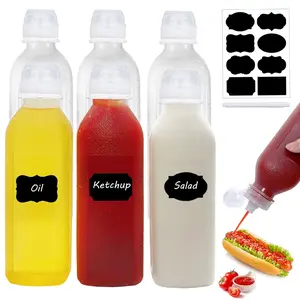 Condiment Squeeze Bottles,6 Pack Squeeze Bottles for Sauces, Ketchup Salad Dressing Container, 17oz Plastic Bottles with Squeeze Top for Liquids, BBQ Sauce, Oil