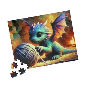Enchanting Baby Dragon Puzzle with Whimsical Yarn Play 110 to 1014 Pieces an Impressionist Art Jigsaw