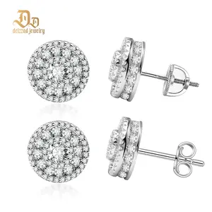 Delzzad 18K Gold-Plated Hip Hop Bling Out Circular Stud Earrings Lab-Created Moissanite Stud Earring S925 Sterling Silver Moissanite Jewelry Perfect Birthday Mother’s Day Christmas Gift for Men Women Wedding Set