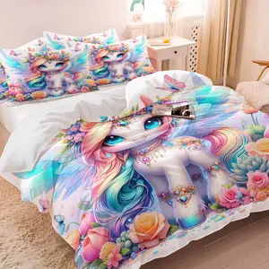 Dreamy unicorn print Decorative duvet cover set ,1 Count Duvet Cover & 1/2 Pillowcase without Filler, romantic & whimsical, perfect gift for children & teenagers who love fairy tales, soft & comfortable bedding, multiple styles available.