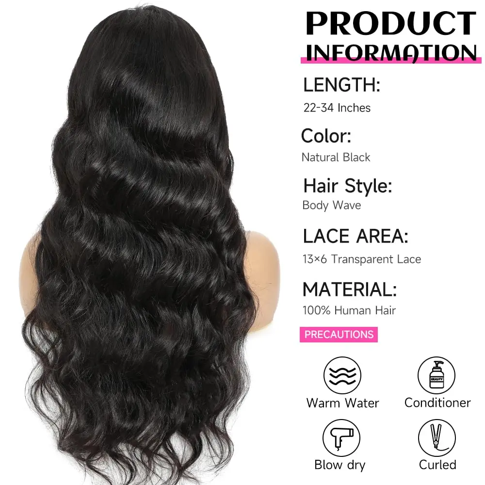 28 Inch HD Lace Front Wig Human Hair 200 Density Body Wave Pre Plucked Amazon.com : Ghios 28 Inch Body Wave Lace Front Wigs Human  main image 3