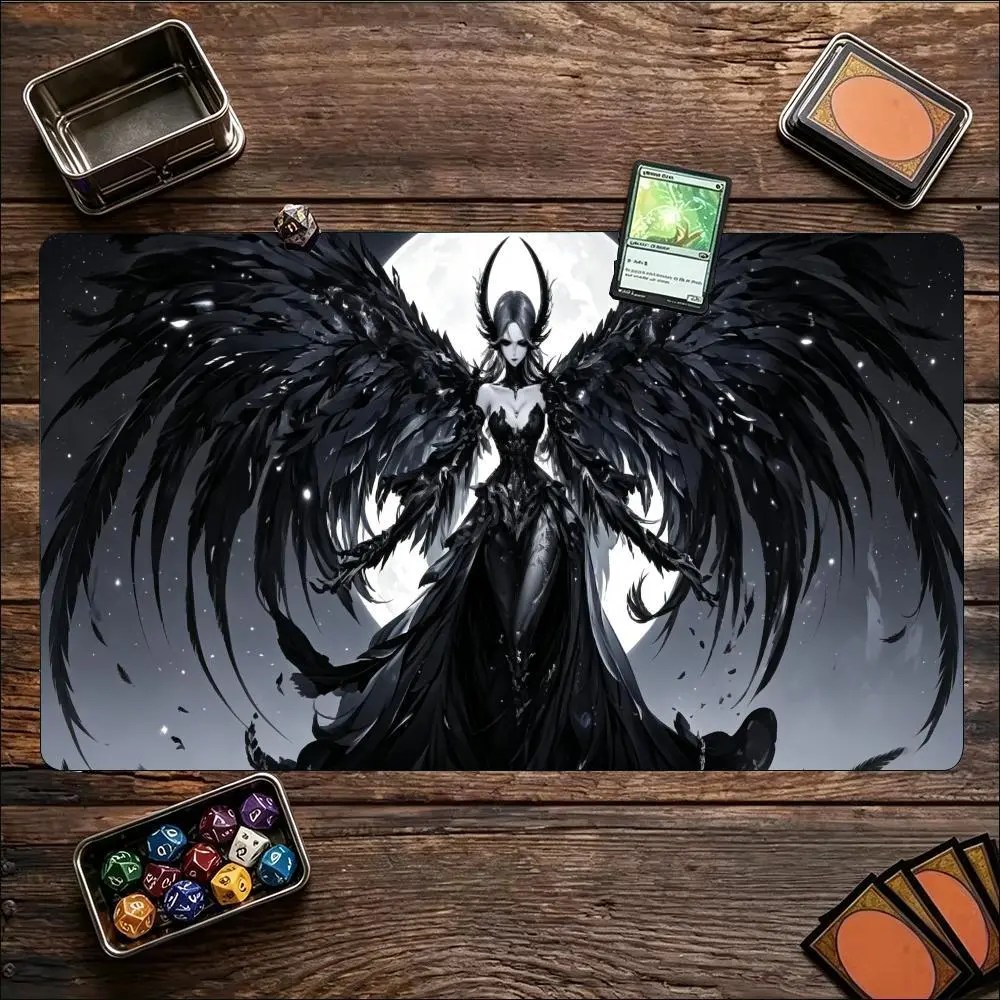 2026 NEW Extra Large Playmat Dark Fallen Angel Fantasy Print Stitched Border Anti‑Slip Rubber Mat For Board Card Game Gaming Home Office