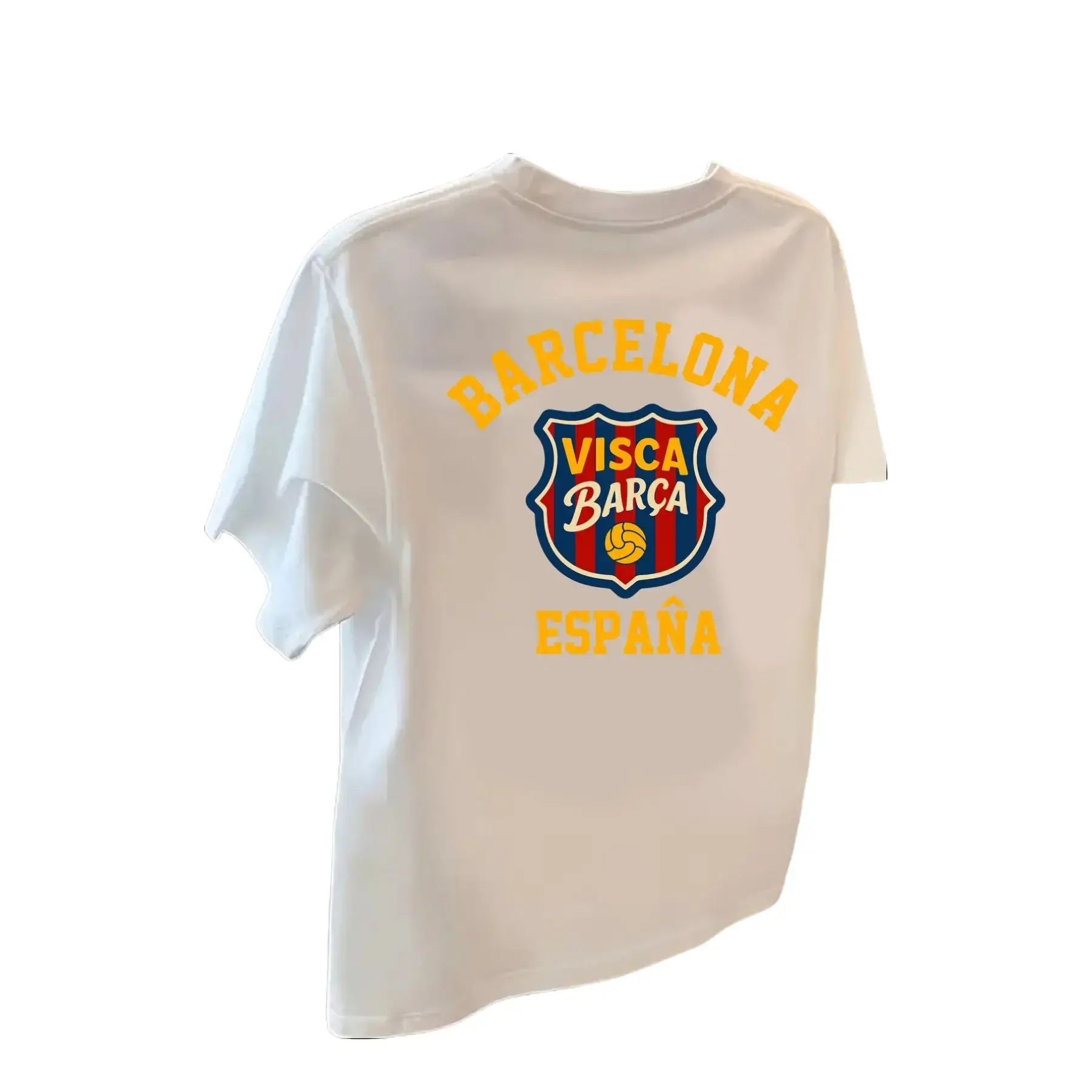 Short-sleeved, round-neck t-shirt with Barcelona, Barça print, women's clothing for spring and summer.
