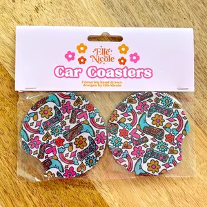 Cowgirl Car Coasters - Set of 2 Non-Slip Cup Holder Inserts for Drinks - Fits Most Standard Car Cup Holders