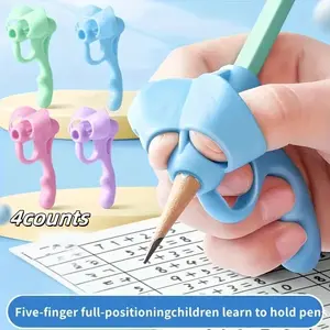 4-Piece Pen Gripper Set, Writing Posture Aid Tools, Soft Rubber Grip Pens, Handwriting Correction Assistors, Ideal for Kids & Adults, Ergonomic, Improved Writing Technique