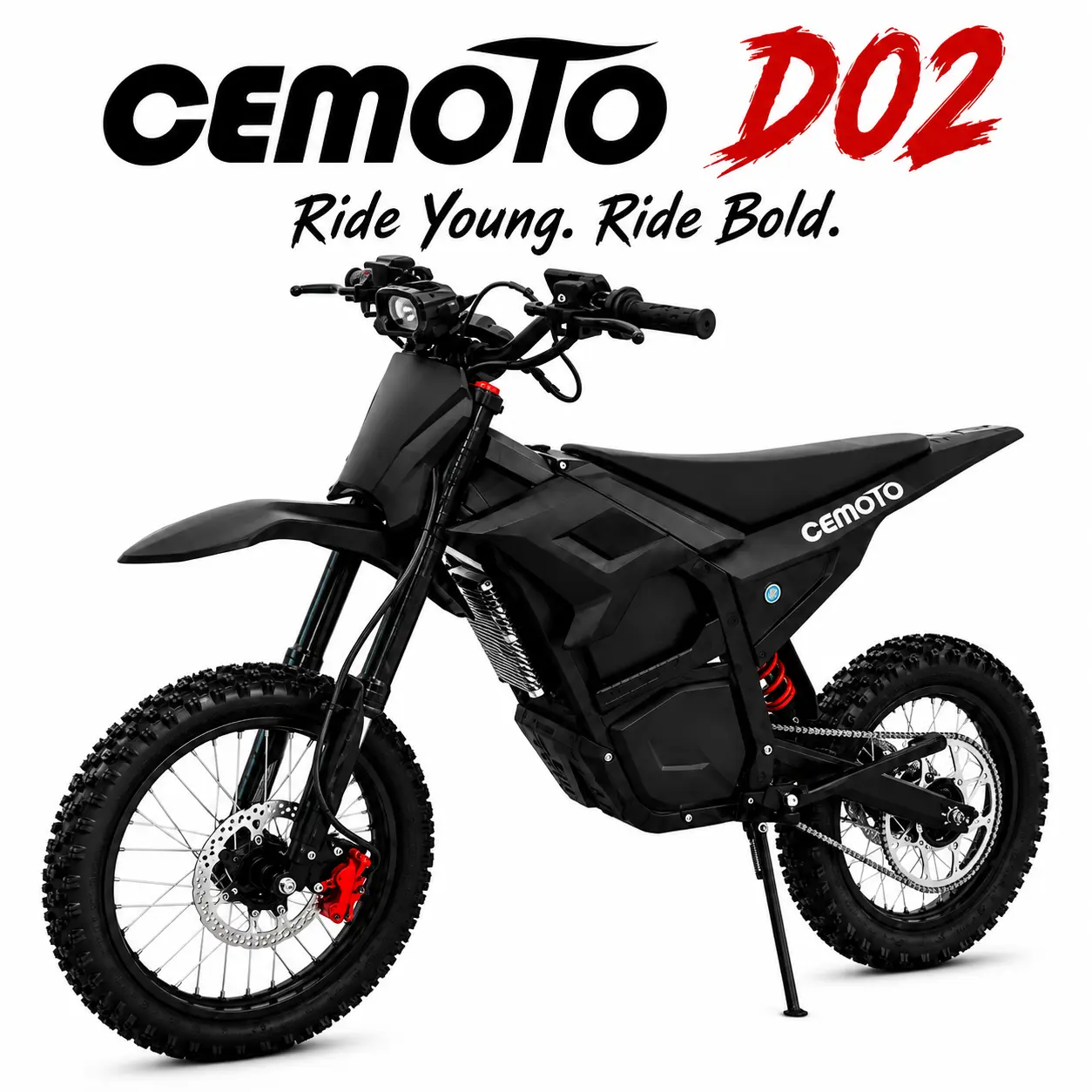 CEMOTO D02 Classic 3000W Off-Road Electric Bike for Teen Riders, 48V 21Ah Battery, Up to 40 MPH, 28-Mile Range, Full Suspension, Hydraulic Disc Brakes, 14"/12" Tires