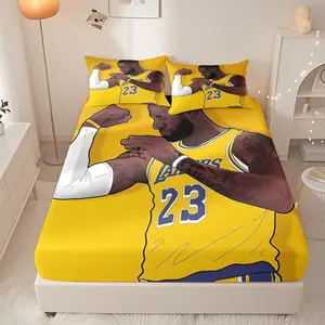 LeBron James wearing a Lakers #23 jersey pattern fitted sheet, bedroom bedspread, mattress protector suitable for bedrooms and guest rooms (one fitted sheet + two pillowcases, no insert).