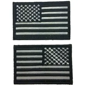 Reflective Hook USA American Flag Reverse Left Right Shoulder Patch (3.0 X 2.0 -MF6)