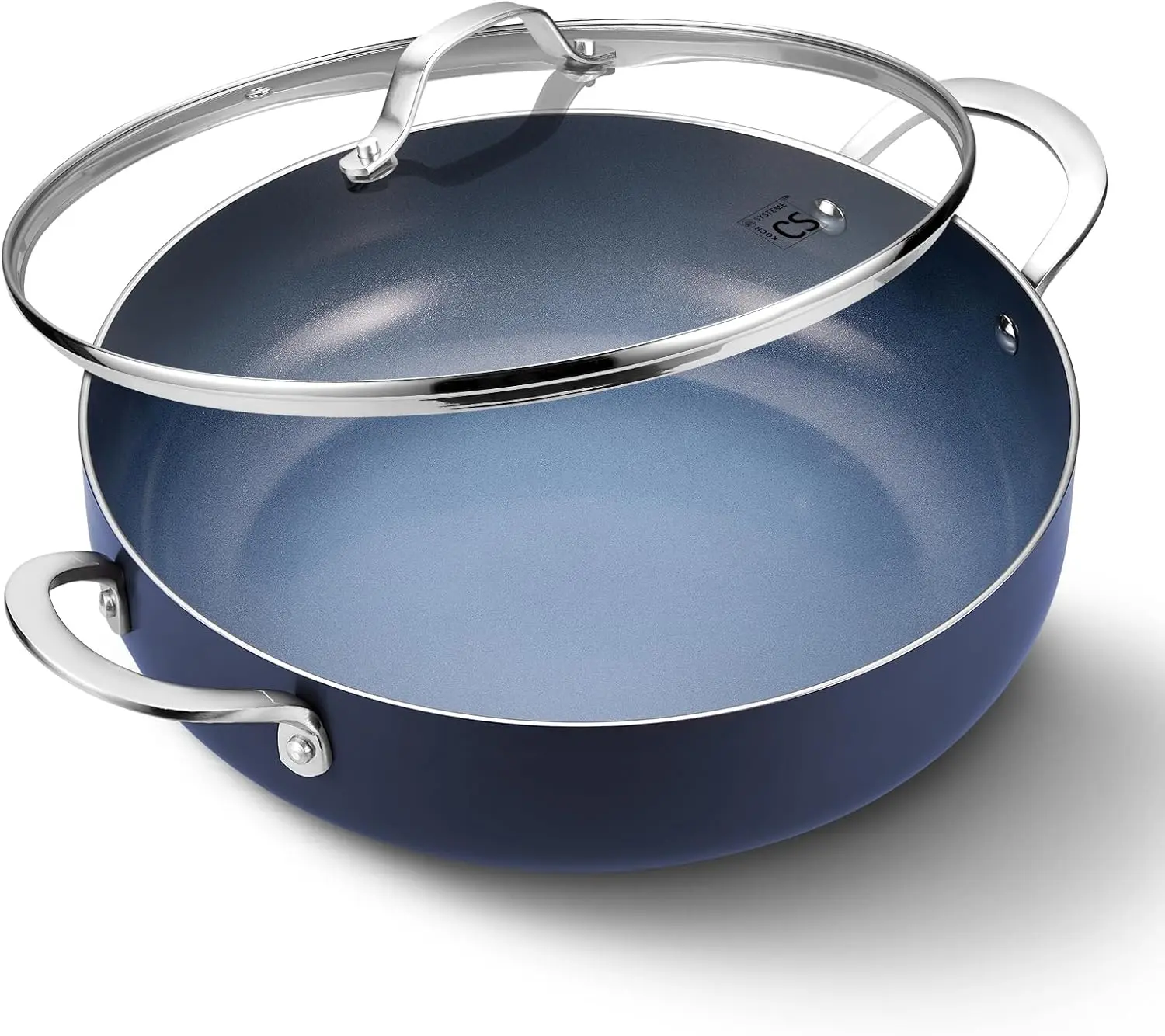 KOCH SYSTEME CS 12-Inch Saute Pan, 5.5-Quart Deep Frying Pan, Toxin-Free Ceramic Nonstick Saute Pan with Lid – Large Scratch-Resistant Deep Fry Pan, Oven Safe, Induction Compatible, Gradient Blue
