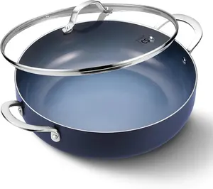 KOCH SYSTEME CS 12-Inch Saute Pan, 5.5-Quart Deep Frying Pan, Toxin-Free Ceramic Nonstick Saute Pan with Lid – Large Scratch-Resistant Deep Fry Pan, Oven Safe, Induction Compatible, Gradient Blue