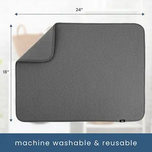 XL Dish Drying Mat, 18 x 24 Inches, Absorbent Microfiber Kitchen Counter Mat, Dish Drying Pad for Dishes, Utensils, Pots and Pans, Charcoal