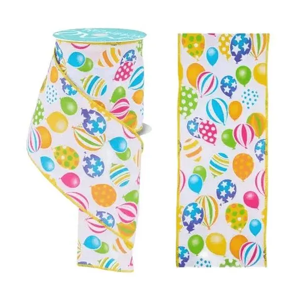 4" x 10yd Multi Pattern Balloons Ribbon – White/Multi