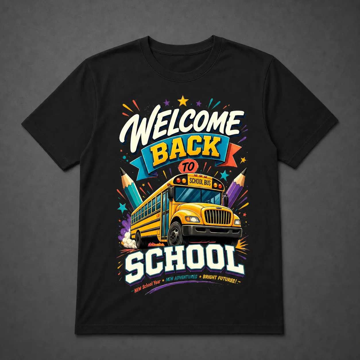 Printed Graphic 100% Cotton T-Shirt, Back To School Bus Tee for Men, Welcome Back School Shirt, First Day of School Outfit, Gift for Teacher Student Dad