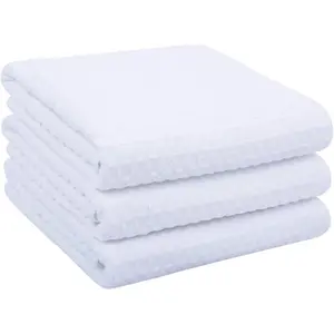 Microfiber Dish Towel Kitchen Sublimation Towel Dishes Drying Towels and Kitchen Cleaning Cloth Waffle Towels 16inch X 24inch(3 Pack White)