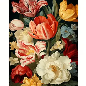 1PCS Unique Flowers Acrylic Paint by Numbers 16x20in Unframed Beginner DIY Fresh & Healing Style Decor for Bedroom / Living Room / Study Ideal Gift for Nature Lovers & Housewarming