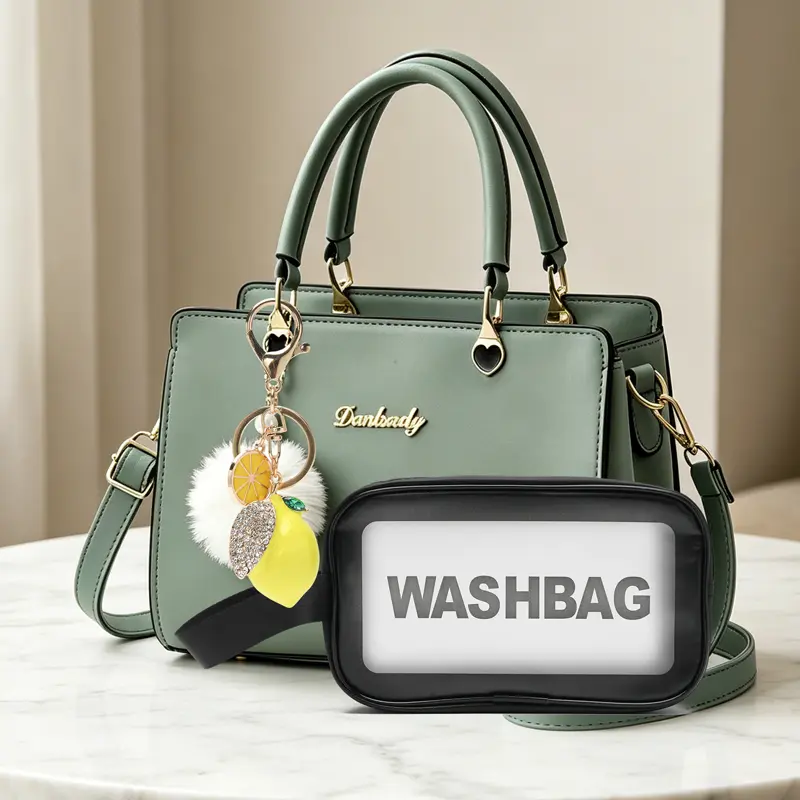 Women's 3-Piece Large-Capacity Multi-Compartment Bags Set - Leather Shoulder Bags, Stylish Pendant-Equipped Handbags