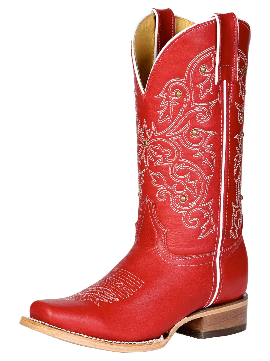 El General Women's Leather Cowboy Boot - Made in Mexico - Red 45932