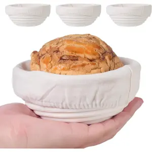 Banneton Bread Proofing Basket Set of 4, with Cloth Lining, Mini Banneton Basket Proofing Baskets for Sourdough Bread Baking 5 Inch, Traditional Sourdough Bread Basket,  Baking Tools