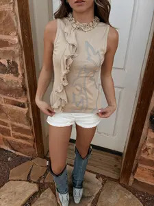 Ruffle Western Embroidered Top