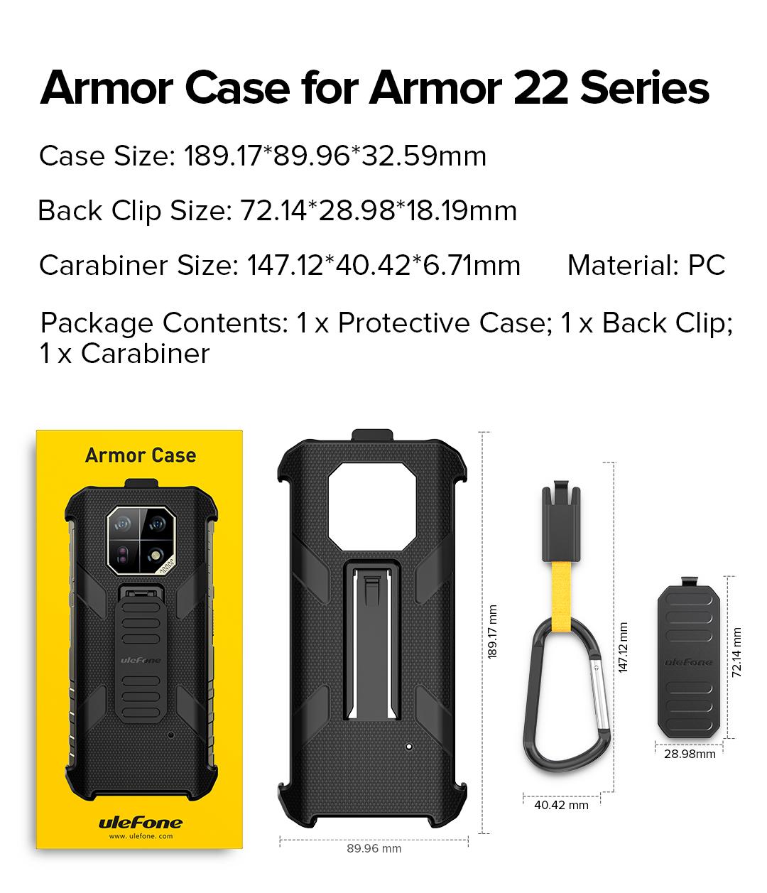 Ulefone Armor 22 Series Multifunctional Protective Case Original Black Case Armor 22 with Back Clip Carabiner