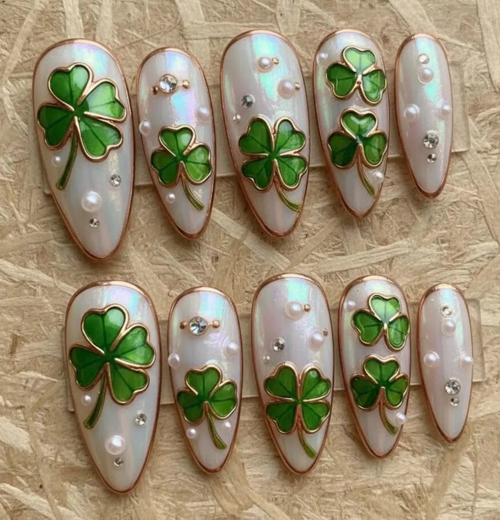 St. Patrick's Day Press On Nails | Celtic Shamrock Stained Glass Art
