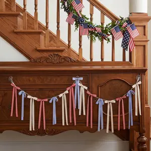 1pc Fabric Bow Independence Day Bunting, Colorful Flag Banner, Party Window Decor, Event Setup, Festive Decoration