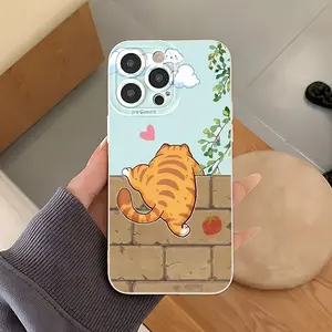 Phone case: Wall-climbing orange cat pattern UV printed matte soft case with 360-degree full protection, suitable for iPhone 16 11 12 13 14 15 Pro Max XR X/XS 7 8 Plus SE and other smartphones