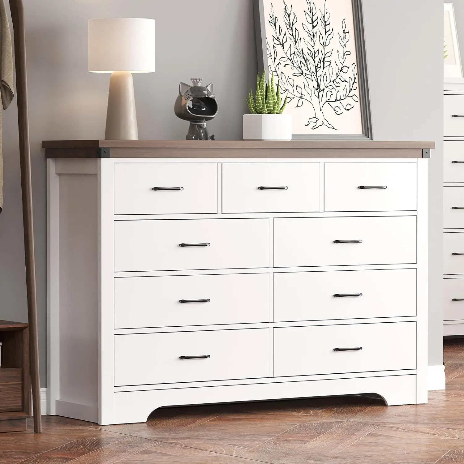 Airynee 52-Wide Rustic White Farmhouse Large Dresser - 9-Drawer Wooden Chest with Practical Drawer Design, Effortless Assembly, Stable Sturdy Dresser TV Stand Storage Organizer - TikTok Shop Airynee 52-Wide Rustic White Farmhouse Large Dresser - 9-Drawer Wooden Chest with Practical Drawer Design, Effortless Assembly, Stable Sturdy Dresser TV Stand Storage Organizer - TikTok Shop