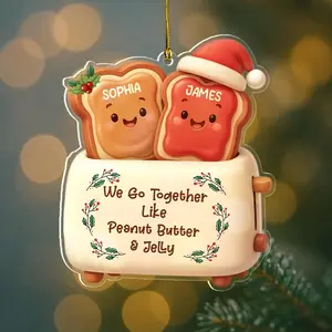 2D Flat Irregular Acrylic Personalized Peanut Butter & Jelly Themed Christmas Ornament, Couple Engagement Gift, Festive Home Decoration Keepsake