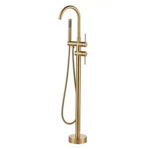 WOWOW Freestanding Bathtub Faucet - Brushed Gold High-Flow Brass Faucet with Handheld Sprayer for Bathroom, Re