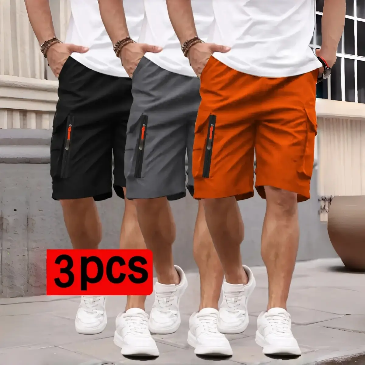 Men’s New Cargo Shorts 3-PackMen's summerZippered pocket.Loose.Outdoor Sports Knee-Length Casual Shorts outdoorfun Athletic Sportswear Activewear shorts for the summer