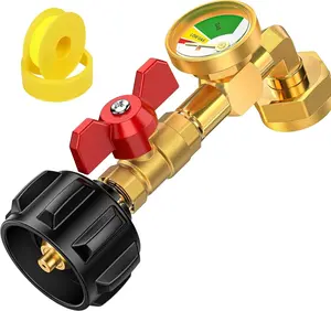Propane Refill Adapter for 1 lb. Tanks, 1lb to 20lb Elbow Propane Tank Refill Adapter with Valve & Gauge for 1 Pound Propane Bottle, Fit for Flame King/Coleman/Mr. Heater 16oz. Bottles