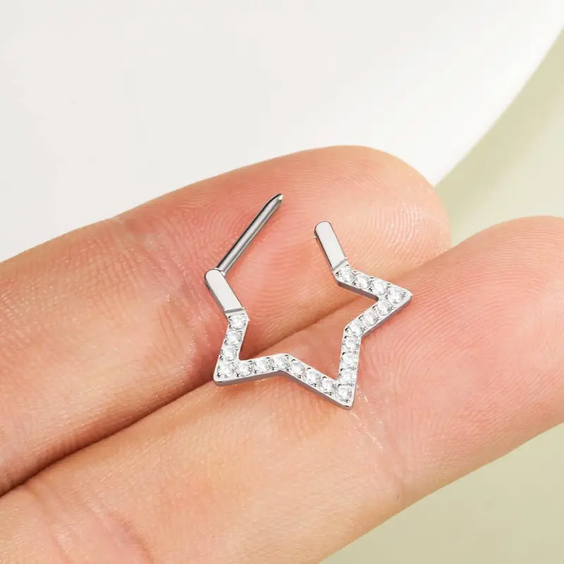 OUFER 16G Titanium Star Clear CZ Clicker Septum Ring
