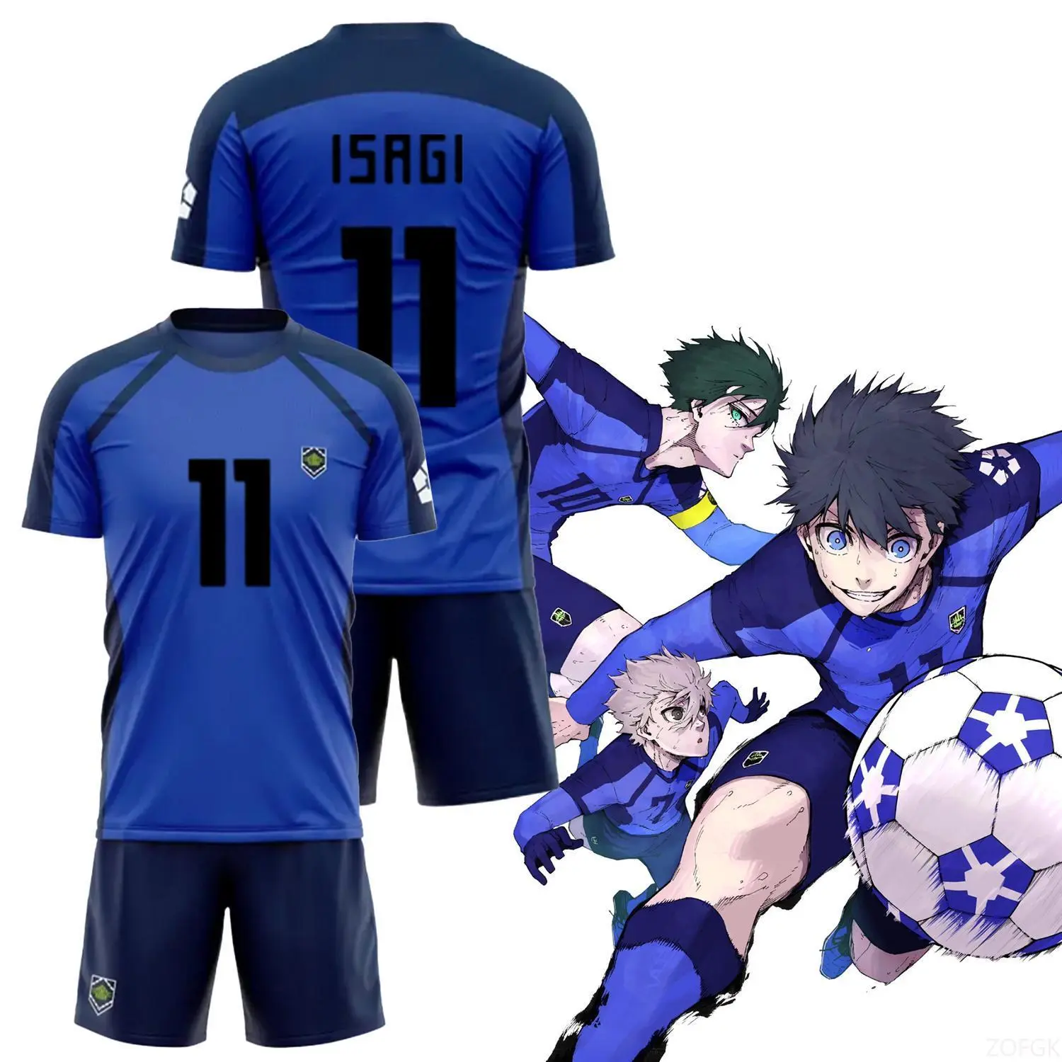 New Blue Lock Anime Unisex Short-Sleeve Soccer Uniform Set - Futsal Pattern, VL Replika Football Shirts, Soccer Club Cosplay Jersey