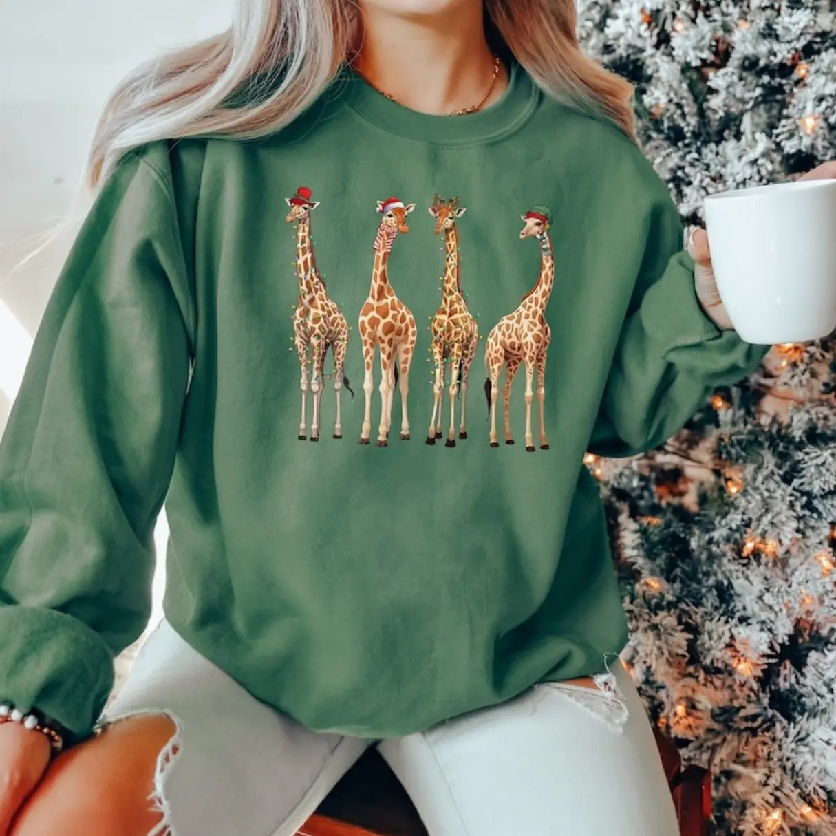 Giraffes Christmas Lights Sweatshirt, Giraffe Merry Christmas Shirt,Giraffe Lover Xmas Sweater