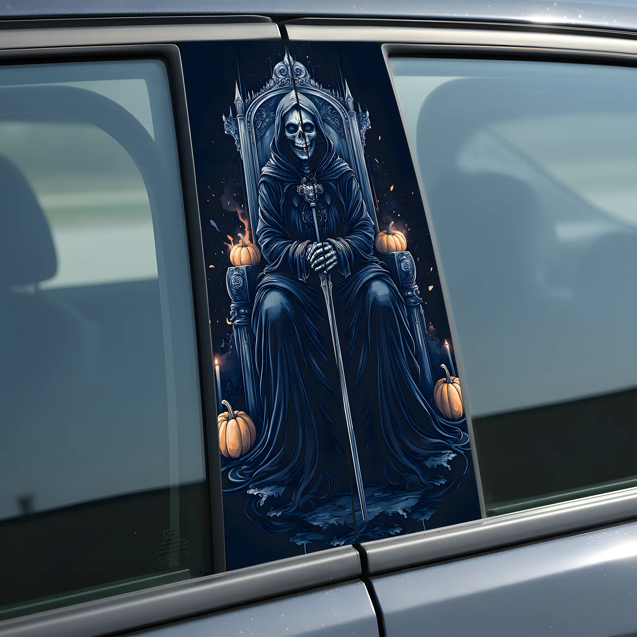 Skull Car B-pillar Sticker 9.84in x 19.68in Vinyl Waterproof Sunproof High-Quality Graphic Design for Most Cars Easy Installation