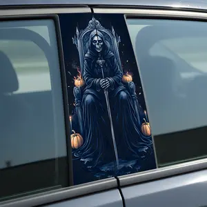 Skull Car B-pillar Sticker 9.84in x 19.68in Vinyl Waterproof Sunproof High-Quality Graphic Design for Most Cars Easy Installation
