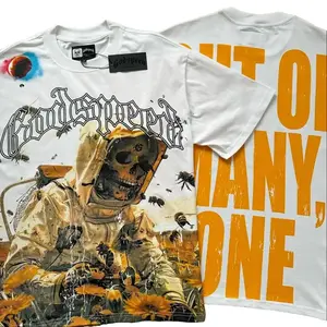 Casual God speed Foreign Trade Rock Band Retro Washing Short Sleeve T-Shirt Casual Loose Men's and Women's Couples Bottom Shirt Skeleton