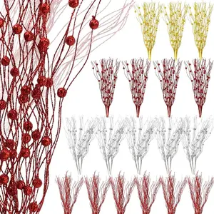 Artificial Flowers Berries Bouquet Gold Silver Red Fake Plant Xmas Pendant Party Christmas Decoration Supplies DIY Craft Flowers Berry Decorative