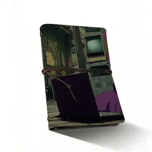A6 Composition Notebook for Note-Taking, 80 Sheets Thick Paper, Metal Leaf Decor, Tethered Closure, Retro Design, Cartoon Doll Theme