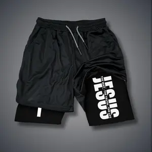 Christianity Double-Layer Sports Shorts Graphic Shorts Black Shorts Camo Shorts Streetwear Shorts Men Outfits Men Short Shorts Vacation Outfits Shorts